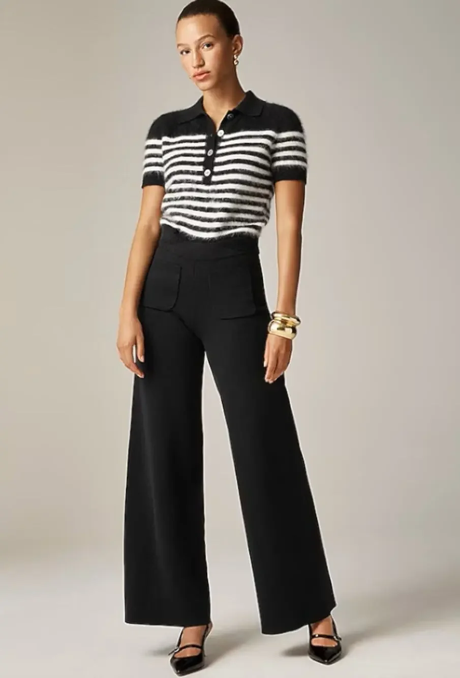 J.Crew Wide-leg Sailor Sweater Trouser WMNS XL Black Tencel Silk Blend High Rise